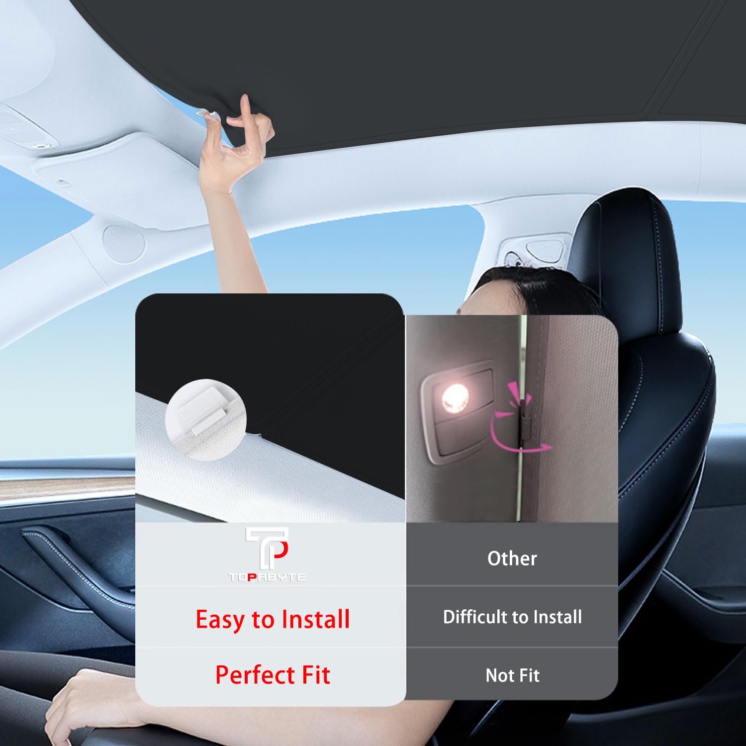 TOPABYTE Osłona przeciwsłoneczna na dach Tesla Model Y Juniper 2025, ulepszony kryształ lodowy, składany szklany dach samochodowy, osłona przeciwsłoneczna, izolacja cieplna, okno dachowe, ochrona