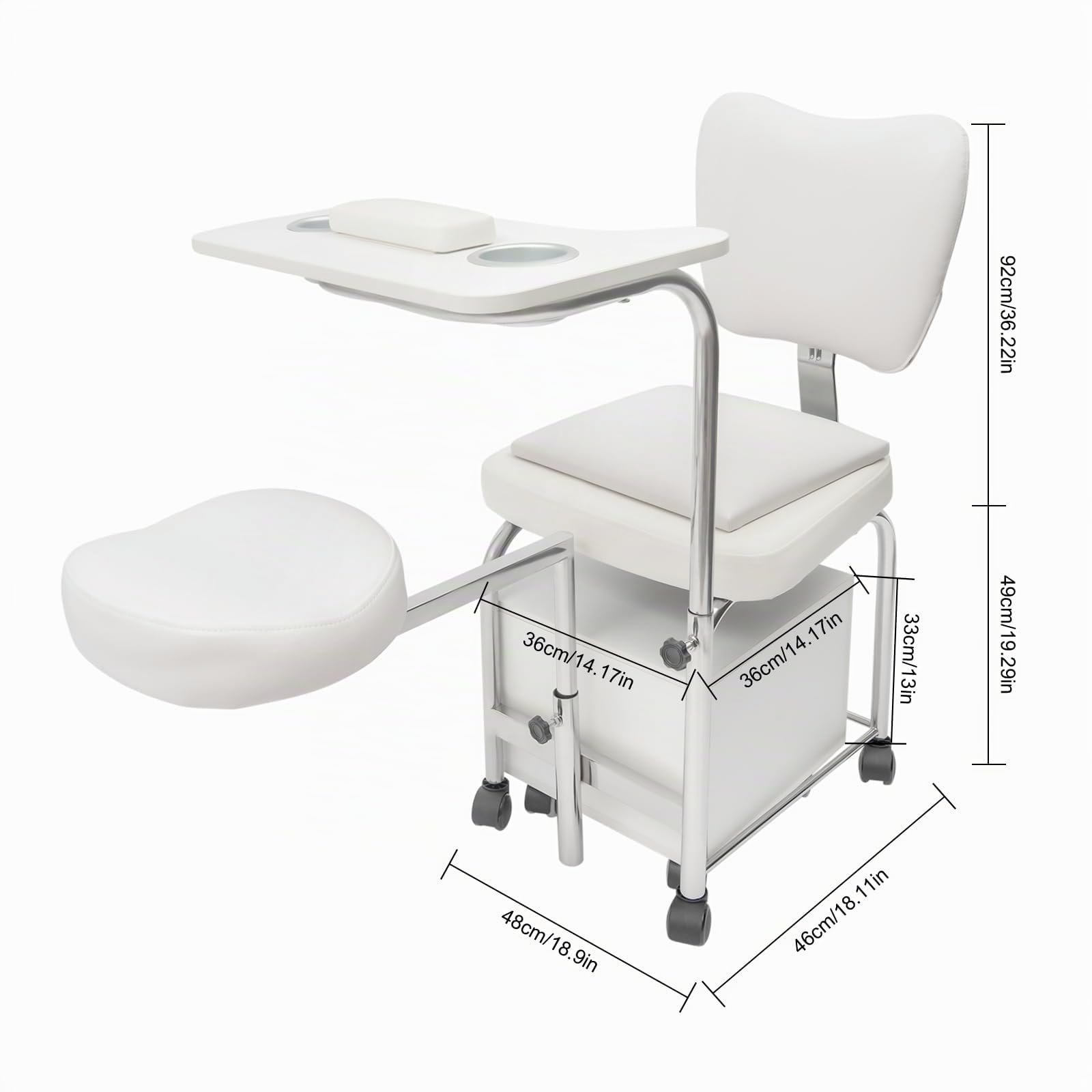 Silla de pedicura y manicura profesional con ruedas giratorias, cajones, ajustable para salones de belleza
