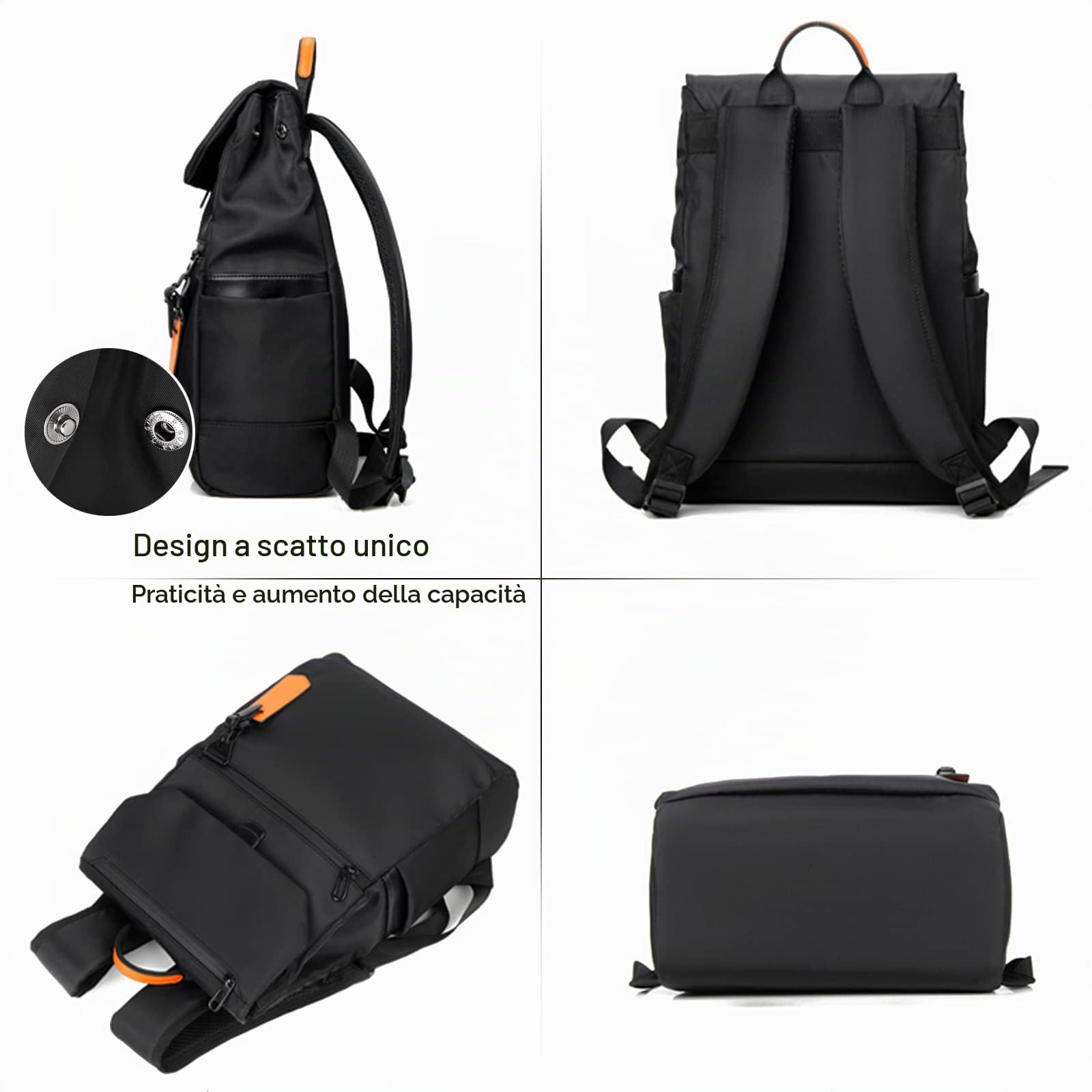FANDARE Zaino Uomo Per PC Portatile per Laptop 15.6 Pollici con Caricatore USB Zaino Lavoro per Scuola Viaggio Impermeabile Nylon Nero