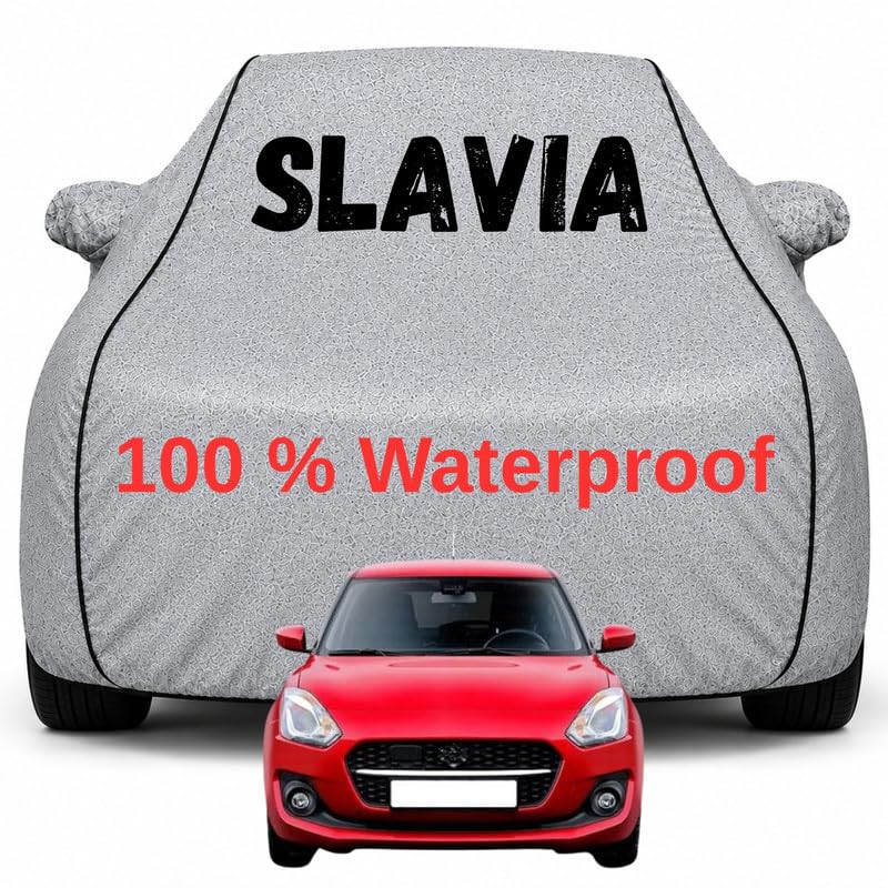 Image of Durable Full Body Waterproof Slavia Car Cover | Premium Polyester Silver Cover | Custom Fit Vehicle Protection | UV Resistant, Dustproof, Scratch Resistant, Heat & Wind Protection