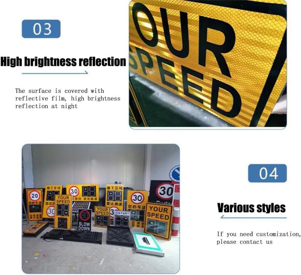 20"x27" Solar Speed Speed Display Radar Traffic Sign, Radar Feedback Sign Road Safety Speed Limit Detector with Accessories, Yellow