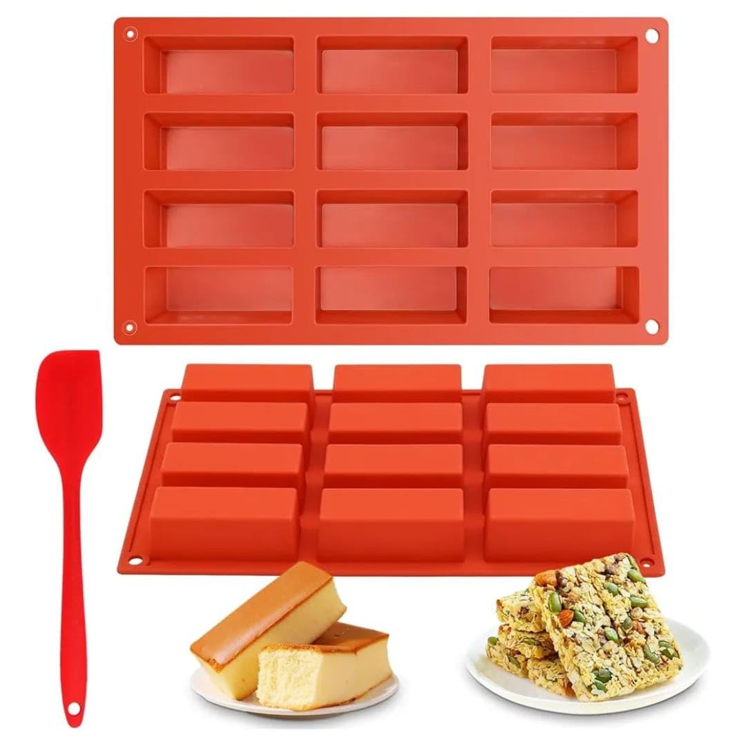 HUSAINI MART | Pack of 2,12 Cavity Chocolate BAR Rectangular Silicone Mould & 1 Spatula Granola BAR Resin Art & Craft