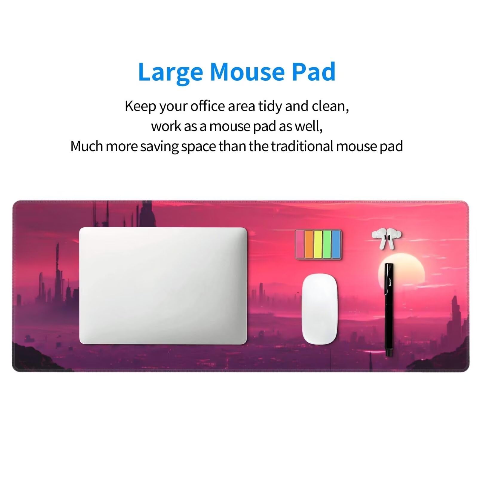 Tappetino Mouse, Tappetino Mouse Gaming Grande XXL 1500x800x3mm Tappetino Scrivania Mouse Pad, Base in Gomma Antiscivolo, Bordi Cuciti,Lavabile, Mousepad per Ufficio e Gaming (Paesaggio urbano) R-92