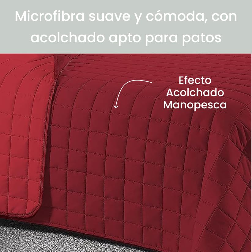 INTRECCI Colcha de Verano, 210x260 cm, Manta de Verano, También Primavera, Doble Cara, Moderna, Ligera, Elegante. Color: Burdeos/Rojo