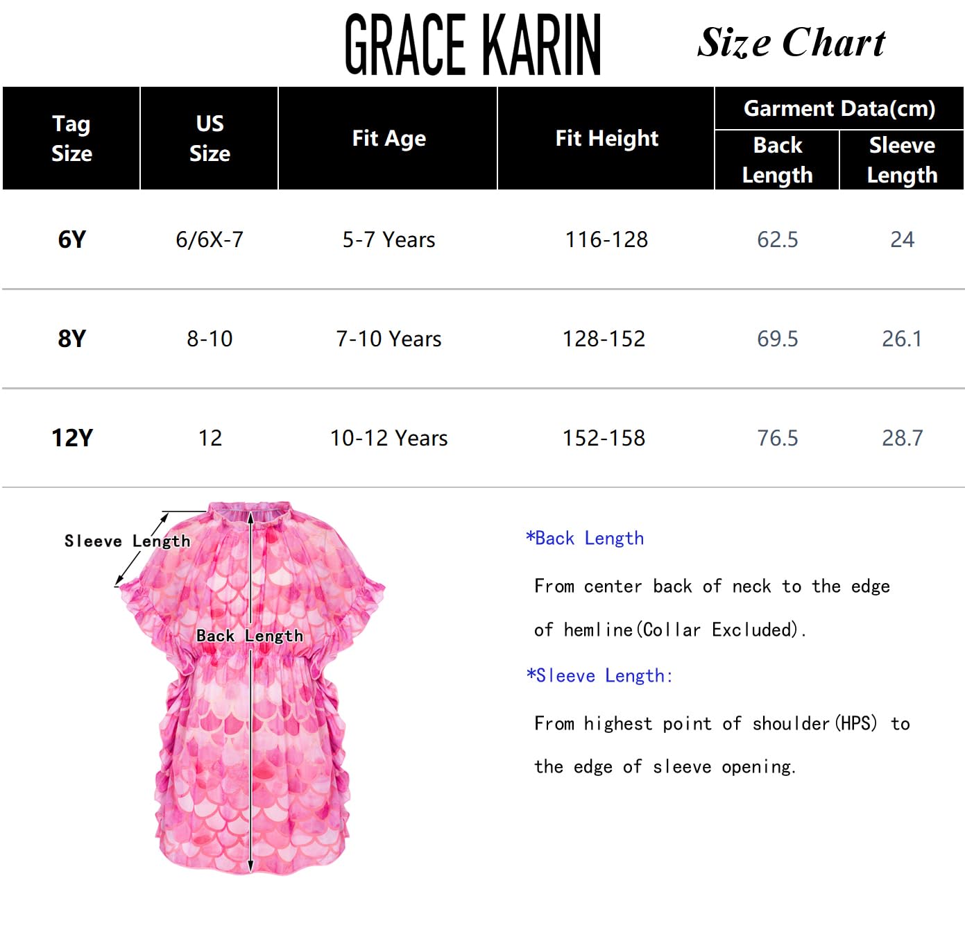 GRACE KARIN Vestido de baño para niñas, salida de baño, vestido de playa casual, manga dolman, cintura elástica, malla
