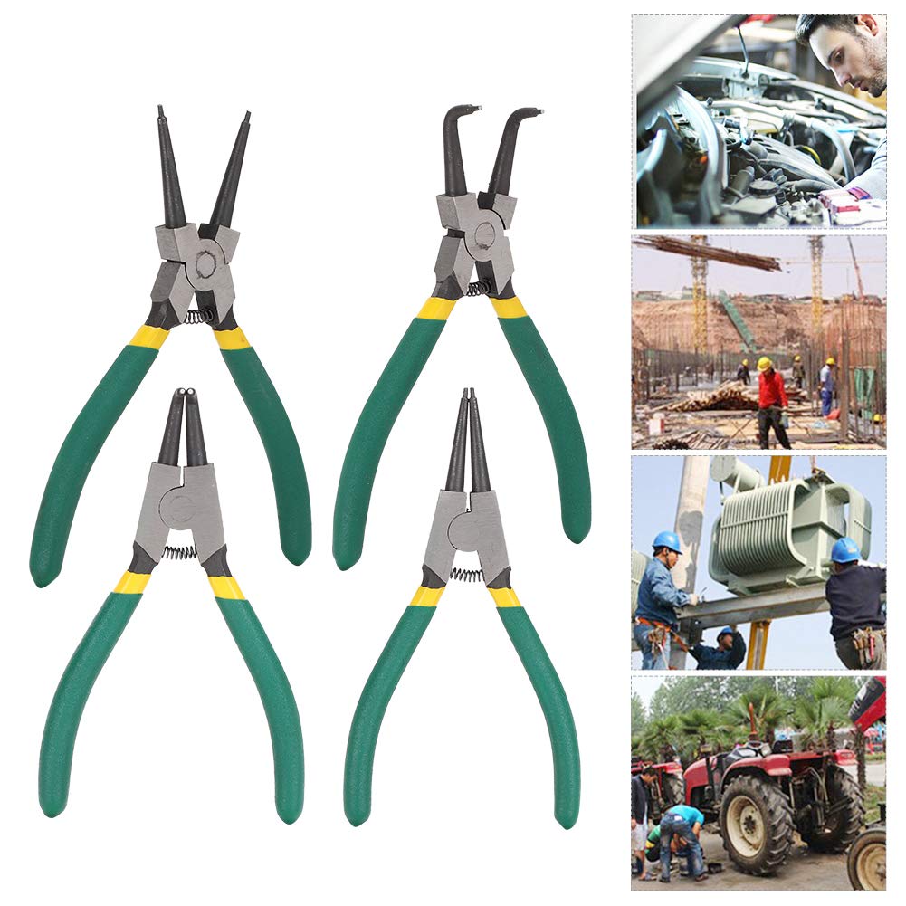 4 PCS Mini Snap Ring Pliers Set, Circlip Pliers Set Straight Bent C Clip Pliers Lock Pliers for Ring Remover Retaining