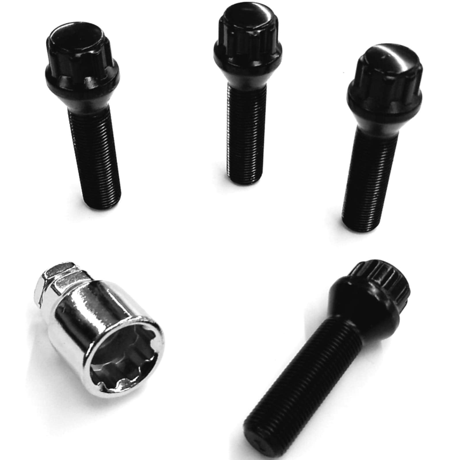 Blokada do felg M14 x 1,5 x 40 mm, taśma stożkowa 60°, 4 czarne zamki do felg, zestaw 4 sztuk, zabezpieczenie felg, zabezpieczenie przed kradzieżą, zabezpieczenie kół, śruby kół