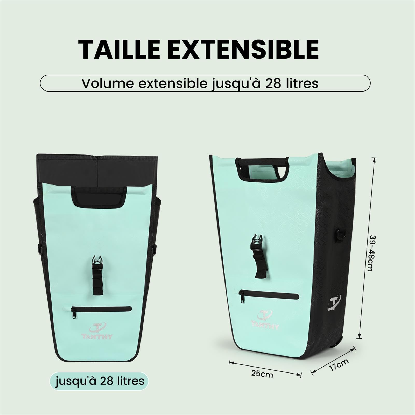 Sacoche Velo Porte Bagage Arriere avec Insert Réfrigérant Amovible, 3 in 1 Sac Velo, Sacoche à Bandoulière & Sacoches de Transport pour Shopping, VTT Outdoor, Sport (22-28 L)