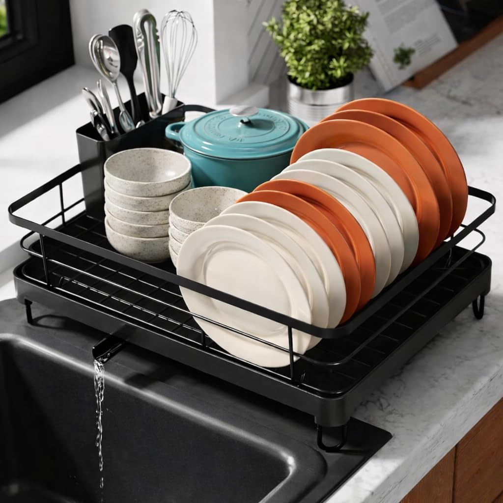 RADIANT Basket Drainer & Dish Drainer Basket for Kitchen/Utensil Stand for Kitchen/Dish Drying Rack with Drainer/Bartan Stand/Dish Rack (Black 360°)