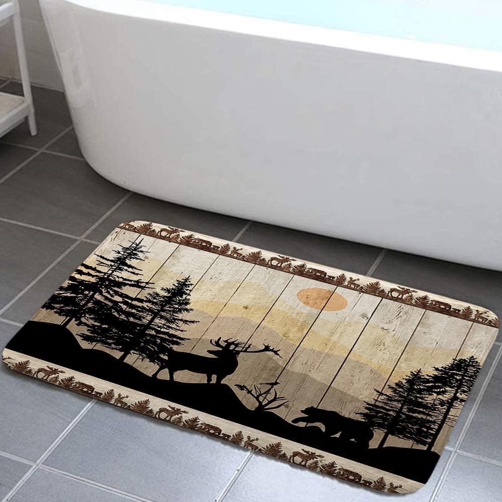 Tapis de bain rustique motif ours et cerf, paillasson vintage pour maison