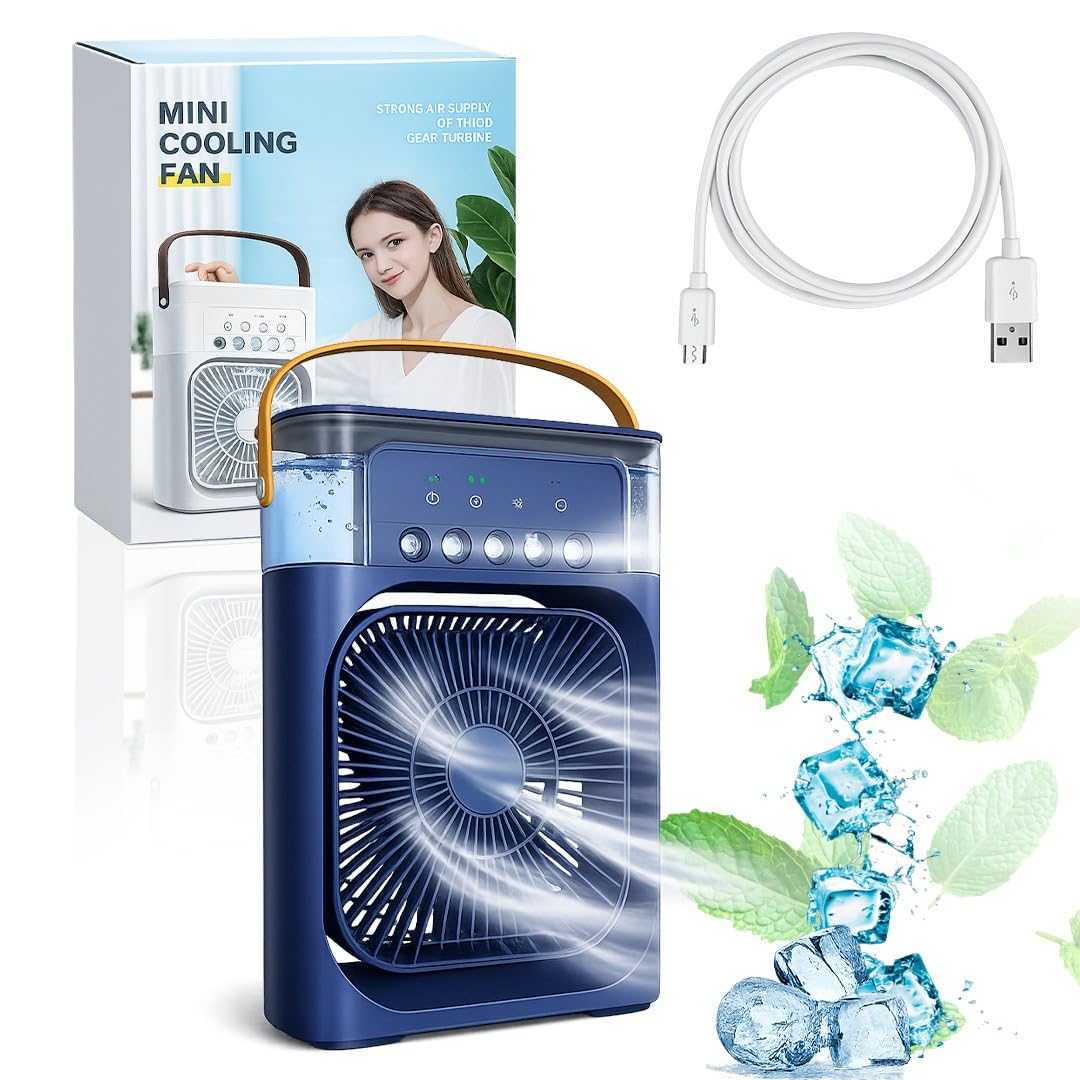 MIKANIX Mini Cooler Fan for Room, Kitchen, Home & Office Desk | USB Cable, 3 Wind Speed Mode With Cooling Misting Fan (BLUE)-image-44