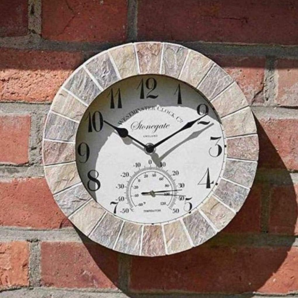 Clocks Outdoor Waterproof, Moisture and Dustproof Outdoor Clocks for The Garden Wall Mounted with Temperature and Humidity Outside Clock