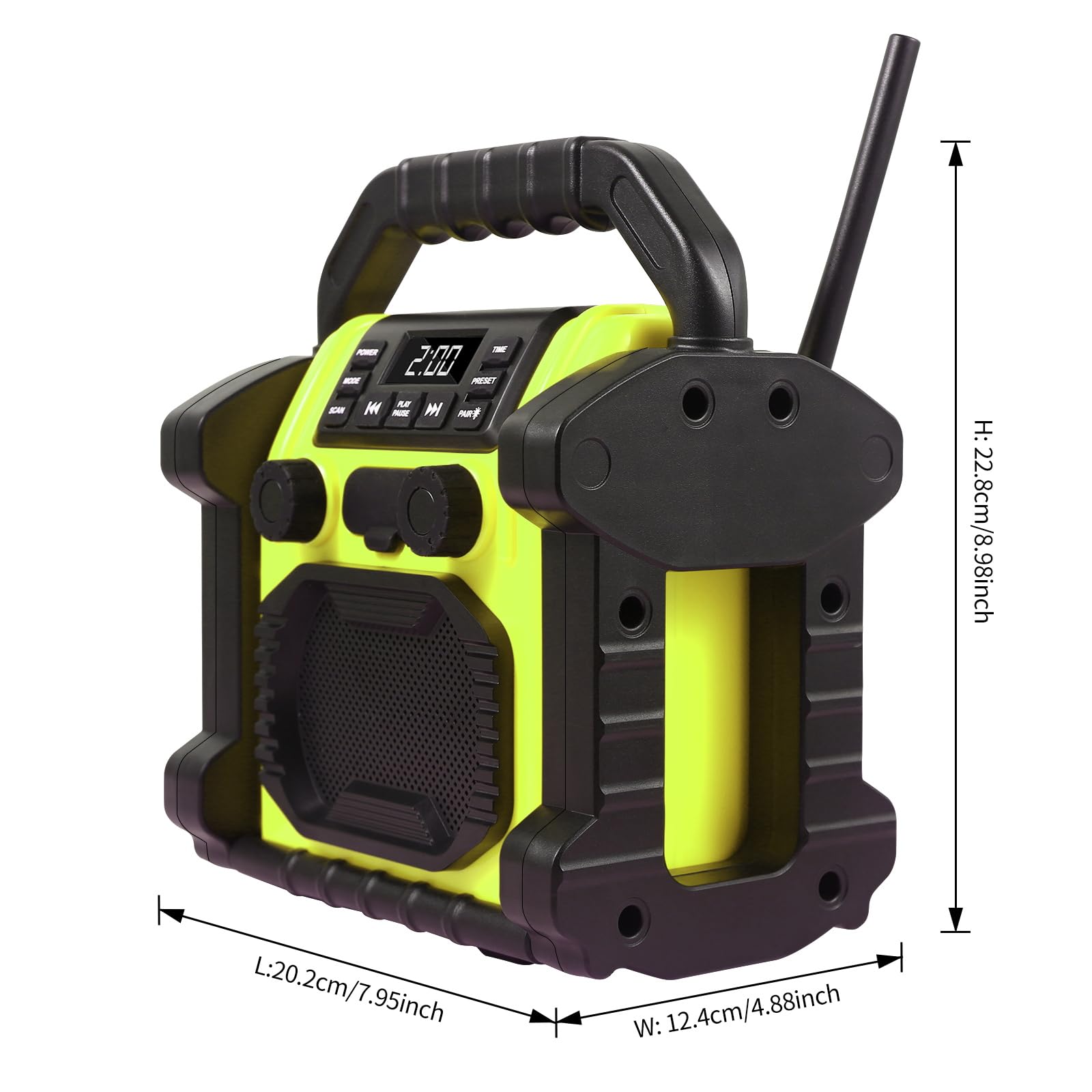 Radio im Freien wasserdicht Bluetooth Lautsprecher, 8000mAh Akku 30W Digital und manuelle Tuning FM Uhr Radio, tragbare LED-Lichter für im Freien/Arbeit/Garage