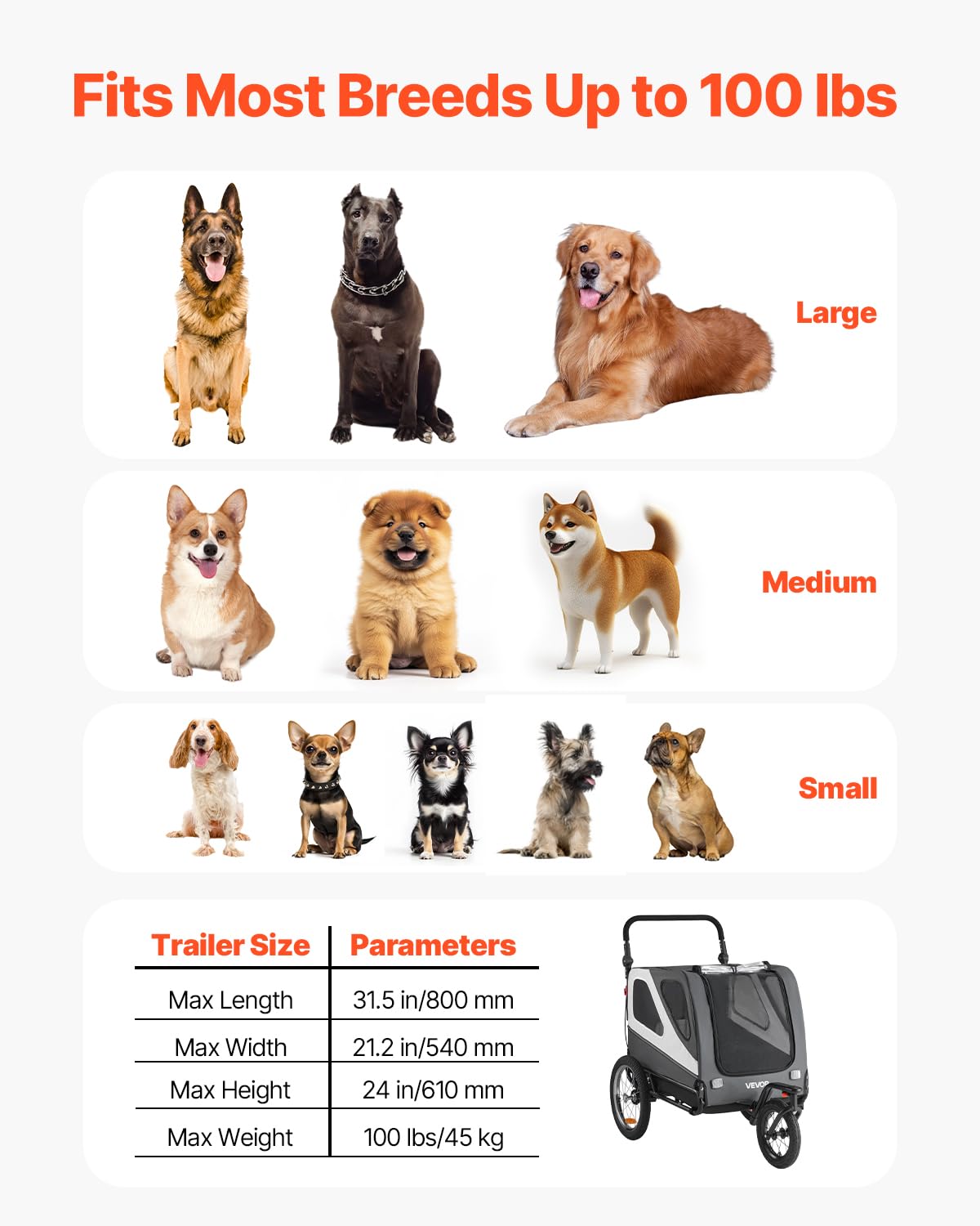 VEVOR Remorque de Vélo Chien Pliable ChargePoussette Animaux de CompagnieFacile à Plier avec Roues à Dégagement Rapide, Coupleur de Vélo Universel, Réflecteurs, Drapeau,