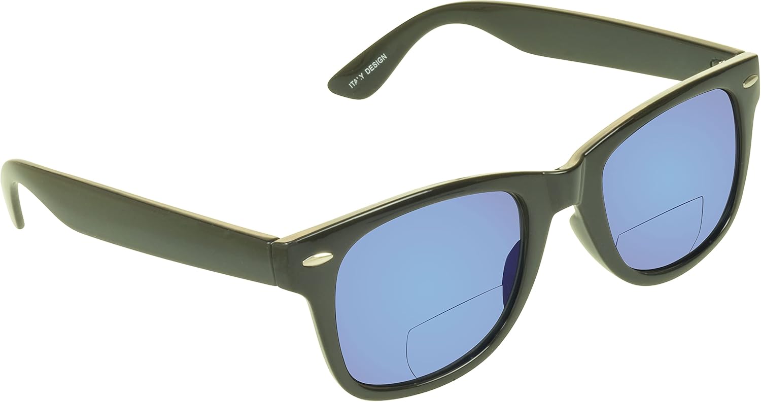 proSPORT Bifocal Reading Sunglasses Horn Rim Frame Blue Mirrored Lens UV400 +1.00 to +4.00 Men Women Outdoor Driving Fishing