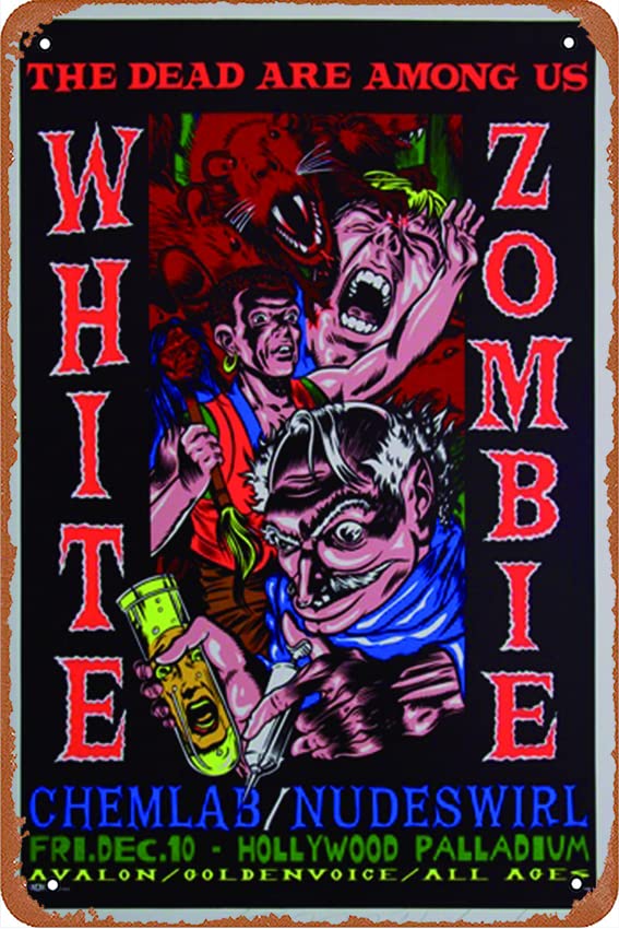 Ysirseu Taz White Zombie Original Rock Concert 8x12 Inches Metal Sign Vintage Look, Dominic Wall Decor for Bars,Garage,Cafes,Pubs