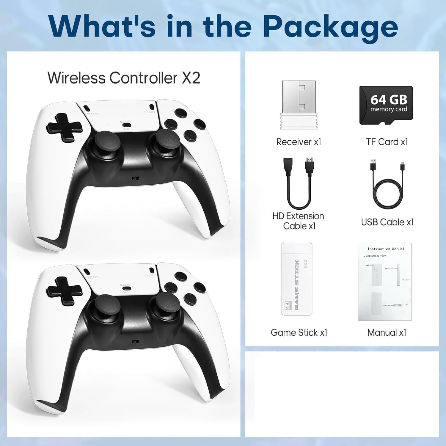 esuav Retro 4K Game Stick Console, Retro Play Game Stick, Game, Plug & Play Video Game Stick Built in 24000+ Games, with Dual 2.4G Wireless Controllers (64GB TF Card Included ) 2 Player Controllers 2