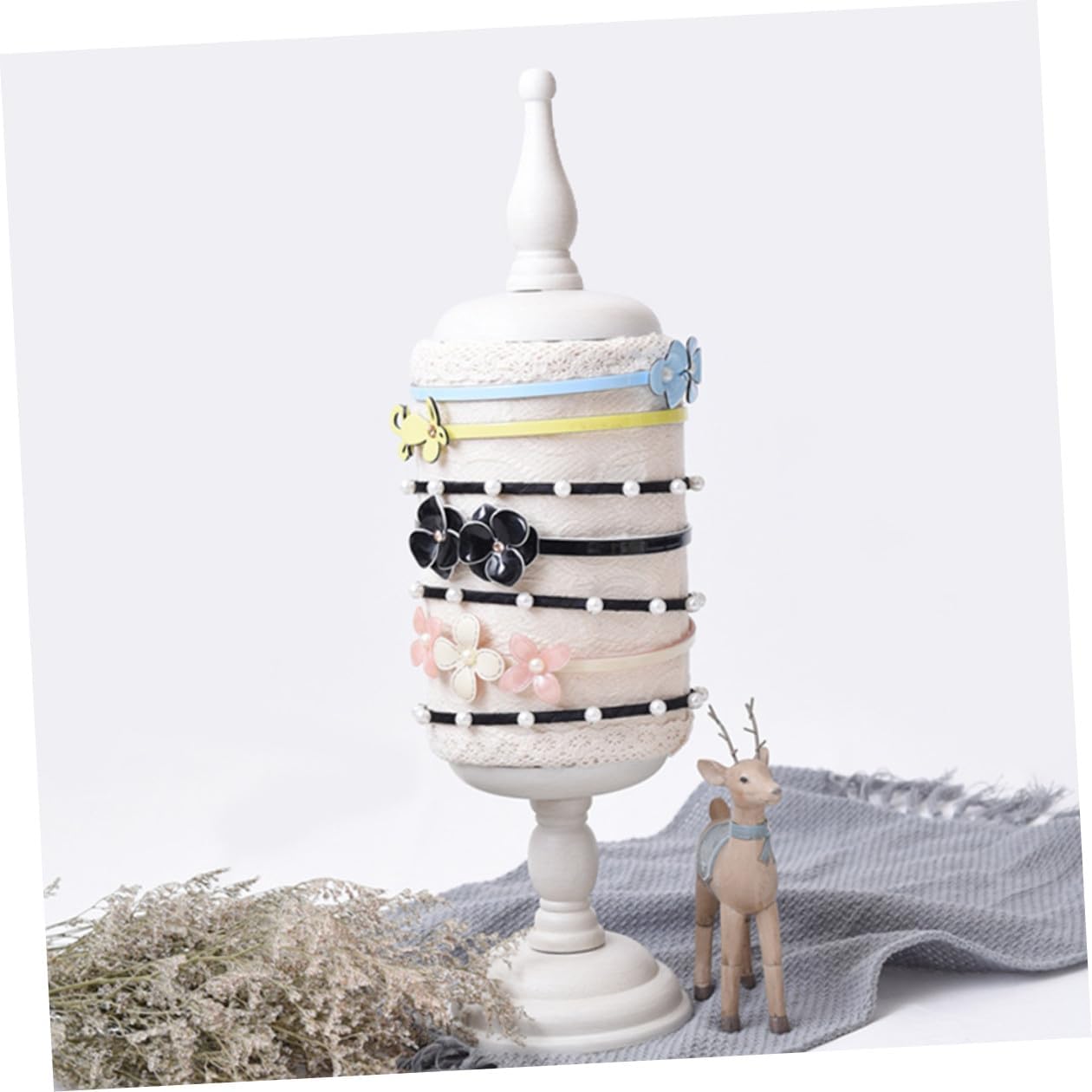 Amazon.co.jp: ヘッドバンドディスプレイスタンド、ヘアアクセサリーホルダー | ヘアアクセサリーホルダーデスクトップメタル ディスプレイスタンド,ヘアアクセサリー収納ホルダー ヘアフープスタンド 木製ベース付き 女の子用 : ホーム＆キッチン SAFIGLE 縦置きヘッドバンドディスプレイラック 髪飾り収納スタンド シンプルでスリッシュなレース発箍ホルダー 自宅 店舗用展示