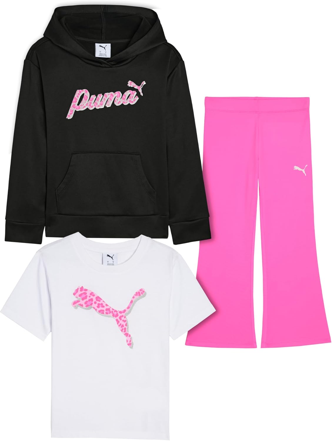 PUMA girls 3 Piece Pullover Set - Fleece Top, T-shirt & Matching Pant