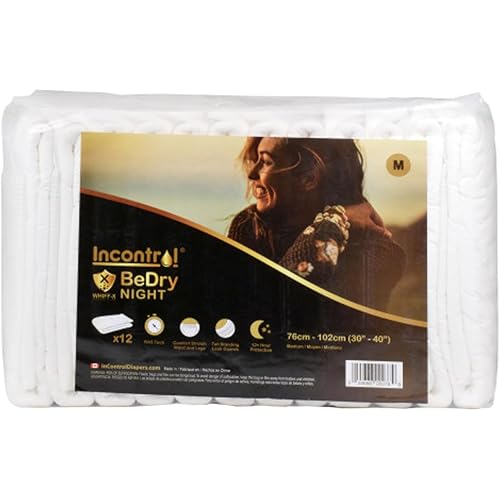 InControl BeDry Ultra Premium Night Incontinence Tabbed Briefs for Women and Men - Adjustable Unisex Maximum Absorbency Disposable Diapers with Whiff-X Odor Elimination Technology (X-Large, 12 Pack)