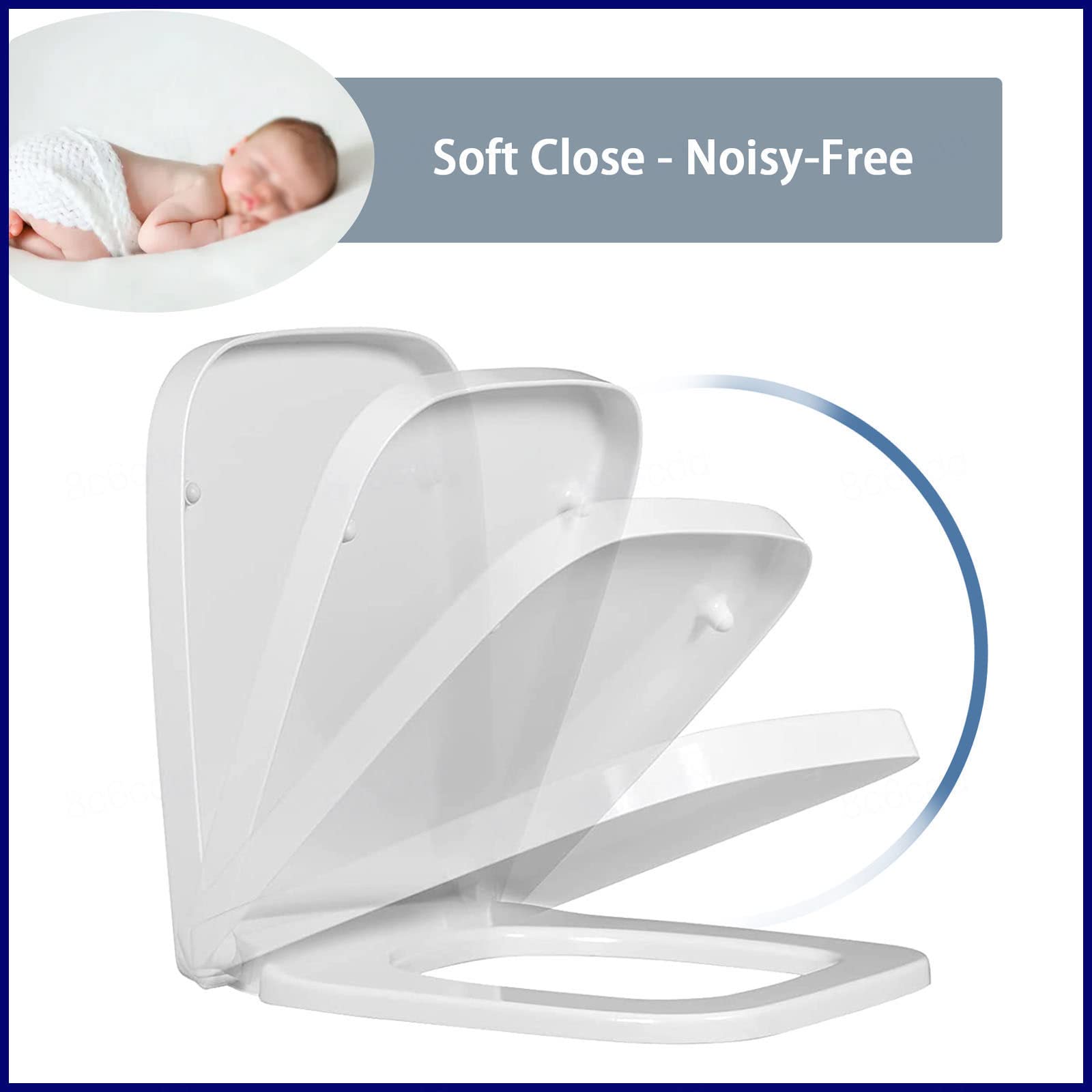 Asiento de inodoro blanco, accesorio universal de cierre suave con fácil instalación para inodoros estándar (blanco, 36 x 44 cm)