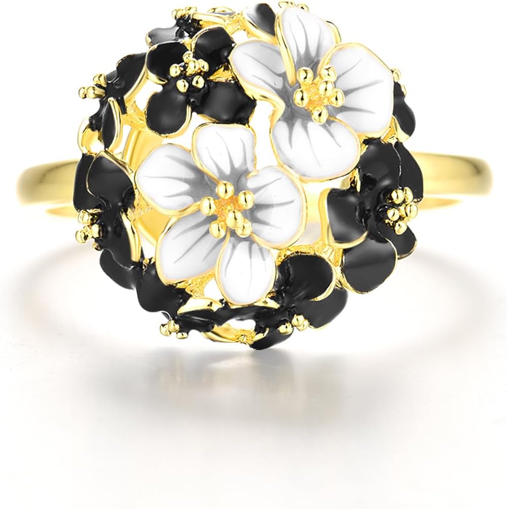 Santuzza 925 Sterling Silver Enamel Flower Ring for Women