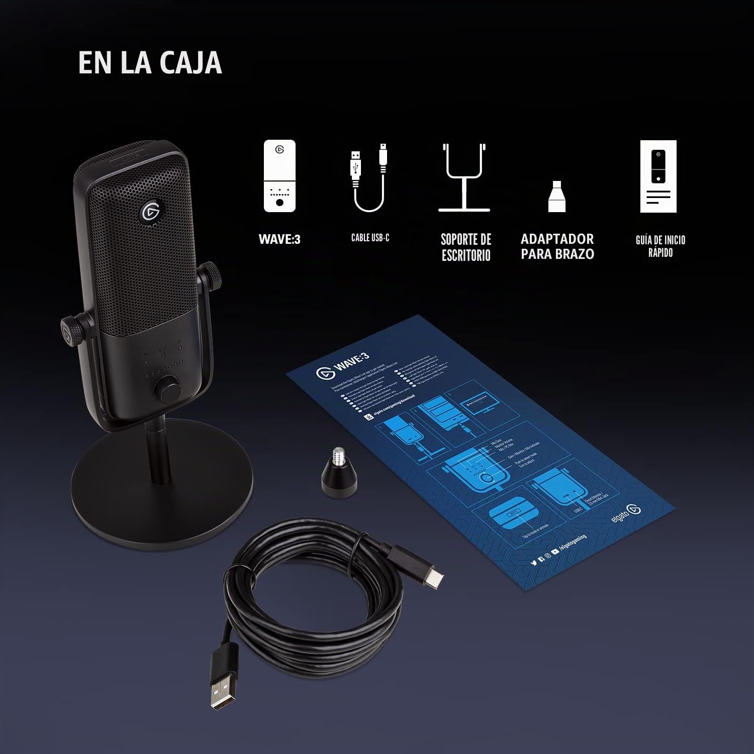 Elgato Wave:3 - Micrófono Condensador USB Profesional prémium para Streaming, podcasts, Juegos, Oficina en casa, Software Mezclador Gratis, plugins de Efectos, antidistorsión, Plug n Play, Mac, PC
