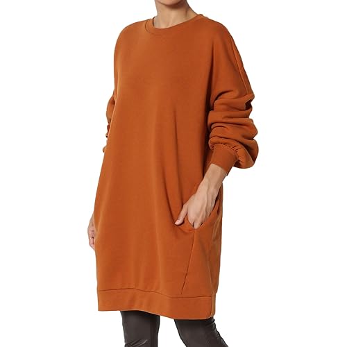 TheMogan S~3X Casual Oversized Crew Neck Fleece Sweatshirts Loose Pullover Tunic