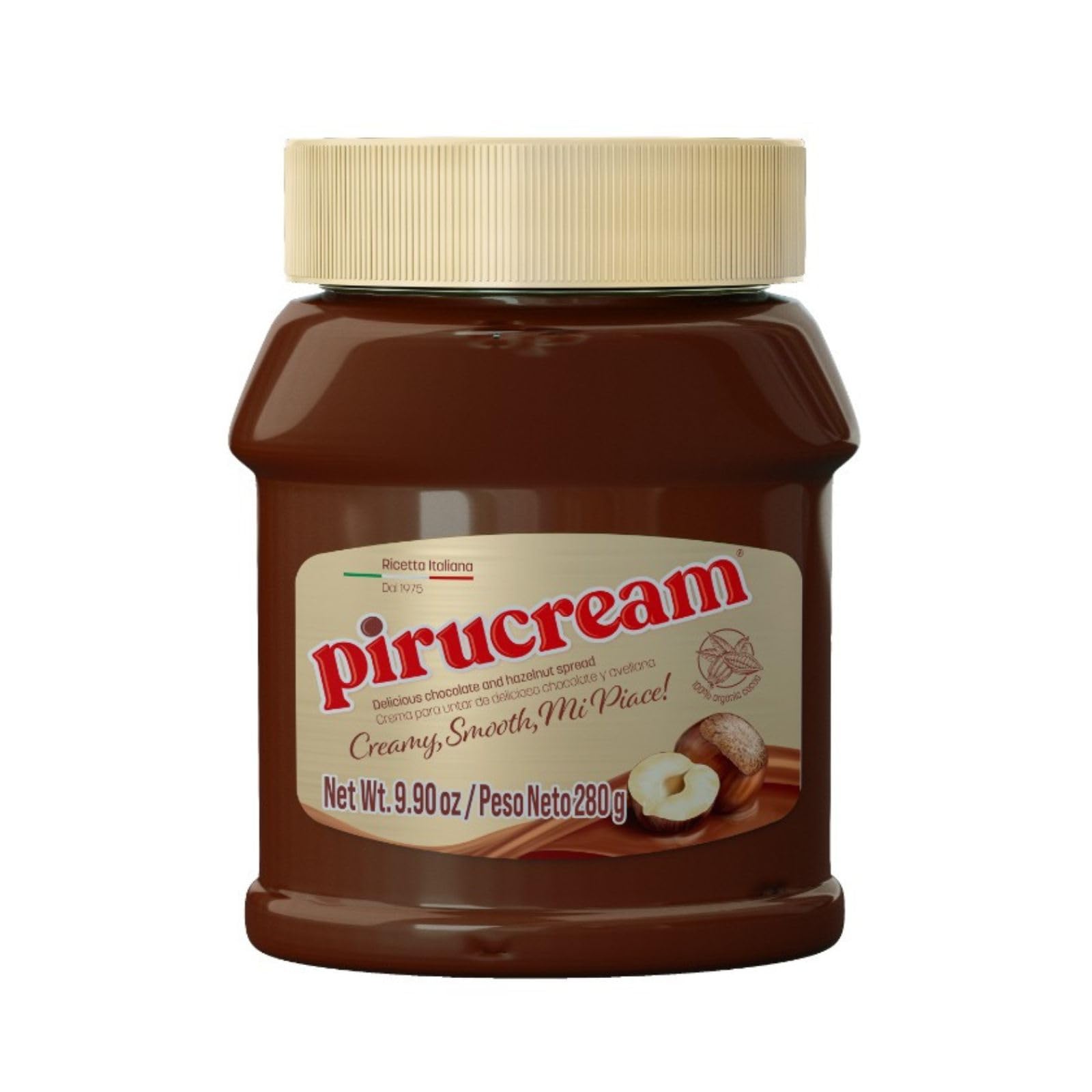 Pirucream Chocolate Hazelnut Spread – Delicious organic Smooth creamy cocoa dip no palm oil for Wafer Stick Roll snack cookies marshmallows waffle Date Lady Relaxing Screen Time Snacking (280Gr/ 9.90Oz each one – 1 Pack)