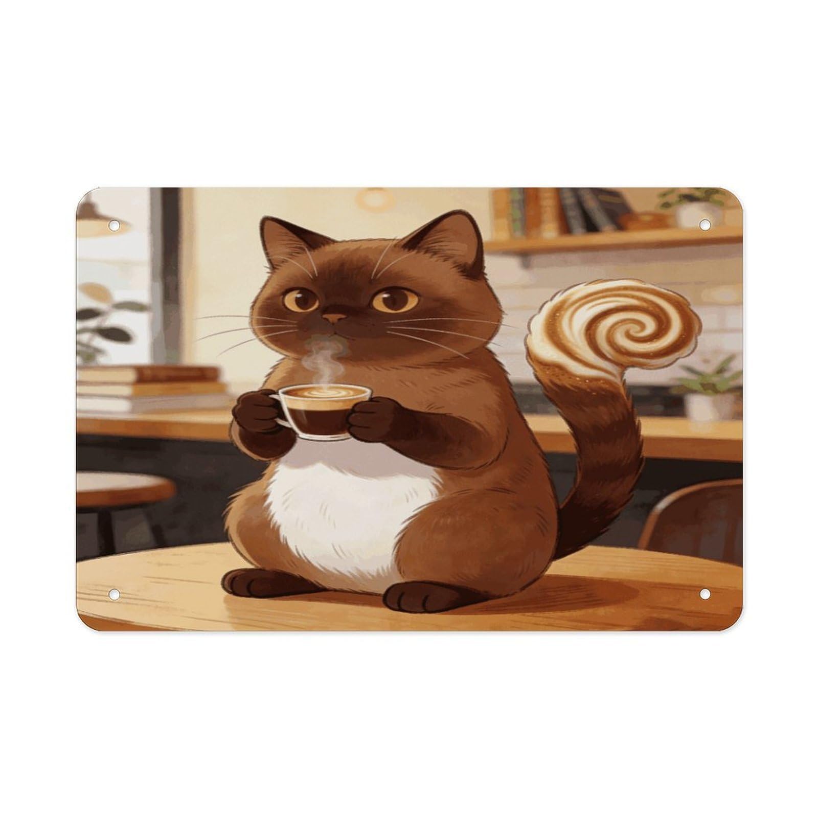 Khauerbc Style Coffee Cat Tin Sign Iron Sheet Painting Unframed 11.8X7.9 Inch Metal Poster Wall Decor Iron Painting Wall Prints For Living Room Bedroom Office Home Decor