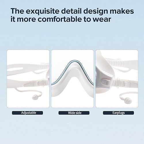 Miniatura 3 de Adult Swimming Goggles,Leak-Proof,Anti-Fog Pool Glasses,Wide View Swim Goggles with Ear Plugs and Nose Clip