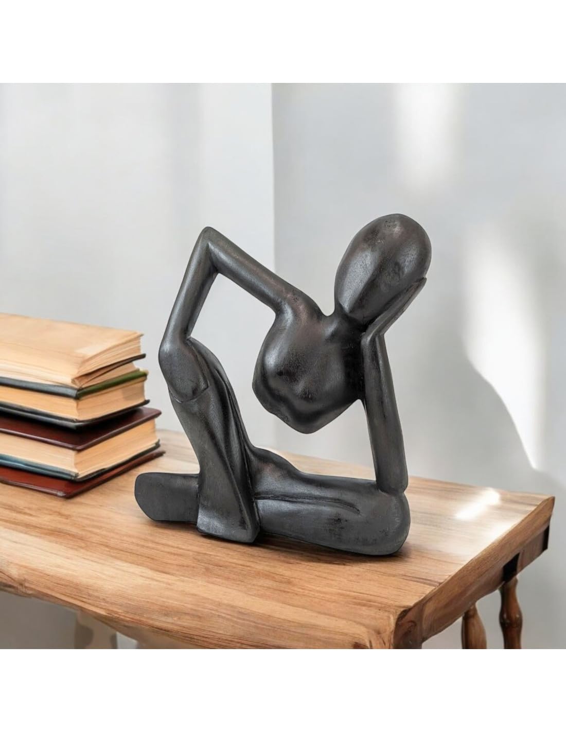Statua Astratta pensatore H30 cm in legno massiccio Nero