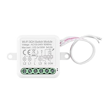 EXCLUZO 3CH WiFi Switch Module Mini Smart Module with Voice Control Mobilephone APP Control Timing Function Compatible with AssistantAlexa LED 300W, 10A