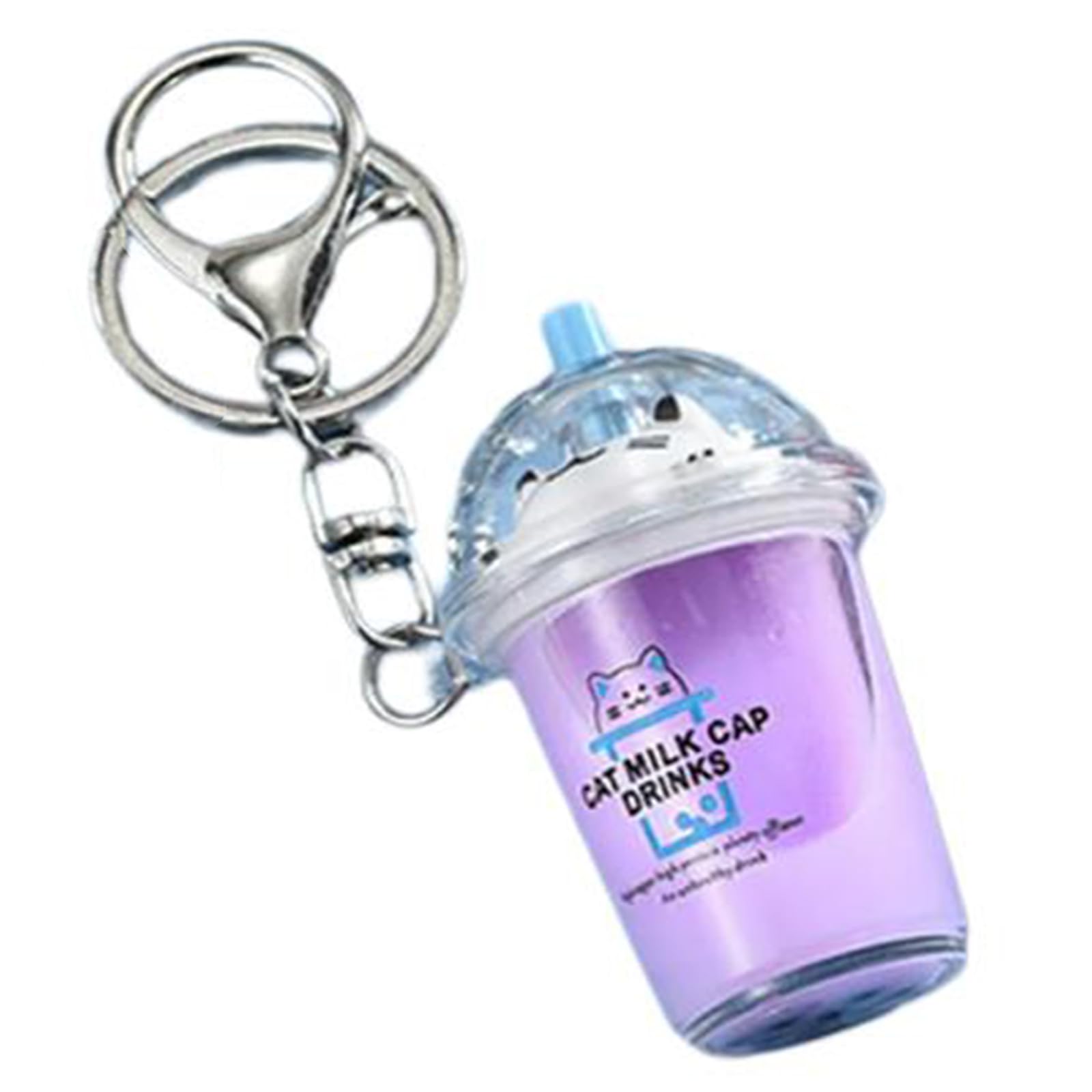 Cossika Purple Key Chain Cat Bubble Tea Pendant Cartoon Milk Tea Pendants Keyrings Fashionable Acrylic Key Rings Jewelry For Backpacks And Phone