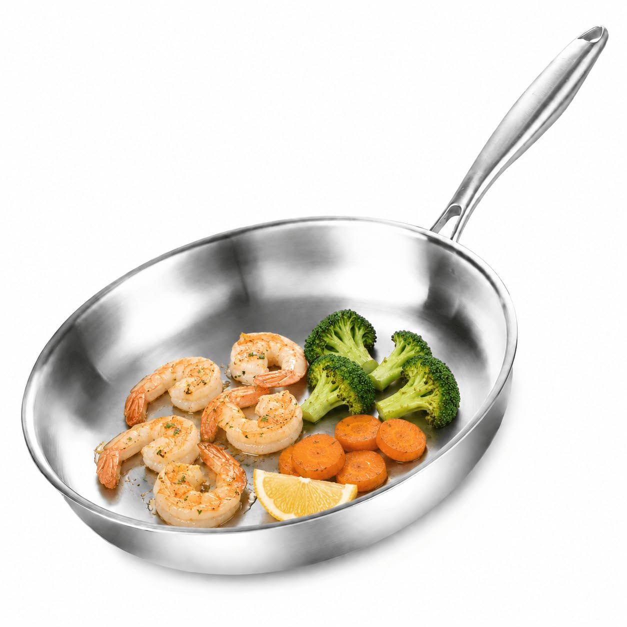 Nontoxicook Uncoated Tri-Ply Stainless Steel Frying Pan, PTFE & PFOA Free, All Cooktops Compatible Up to 315℃, Oven Safe Induction Skillet, 24cm Non Toxic Cooking Surface, Fast & Even Heat
