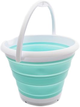 SAMMART 10L 2.64Gallon Collapsible Fishing Bucket - Foldable Round Tub - Portable Plastic Water Pail - Space Saving Outdoor Waterpot - Trunk Organizer 1, White/Lake Green