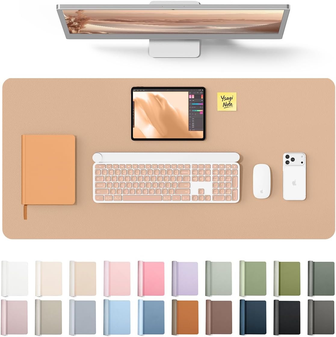 YSAGi Leather Desk Protector, Office Mat, Large Mouse Mat, Non-Slip PU Leather Blotter, Laptop Desk, Waterproof Writing Pad for Office and Home (Latte, 35.4" x 17")