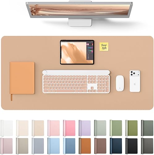 Miniatura 19 de YSAGi Protector de escritorio de cuero, tapete de oficina, alfombrilla grande para mouse, secante antideslizante de cuero PU, escritorio