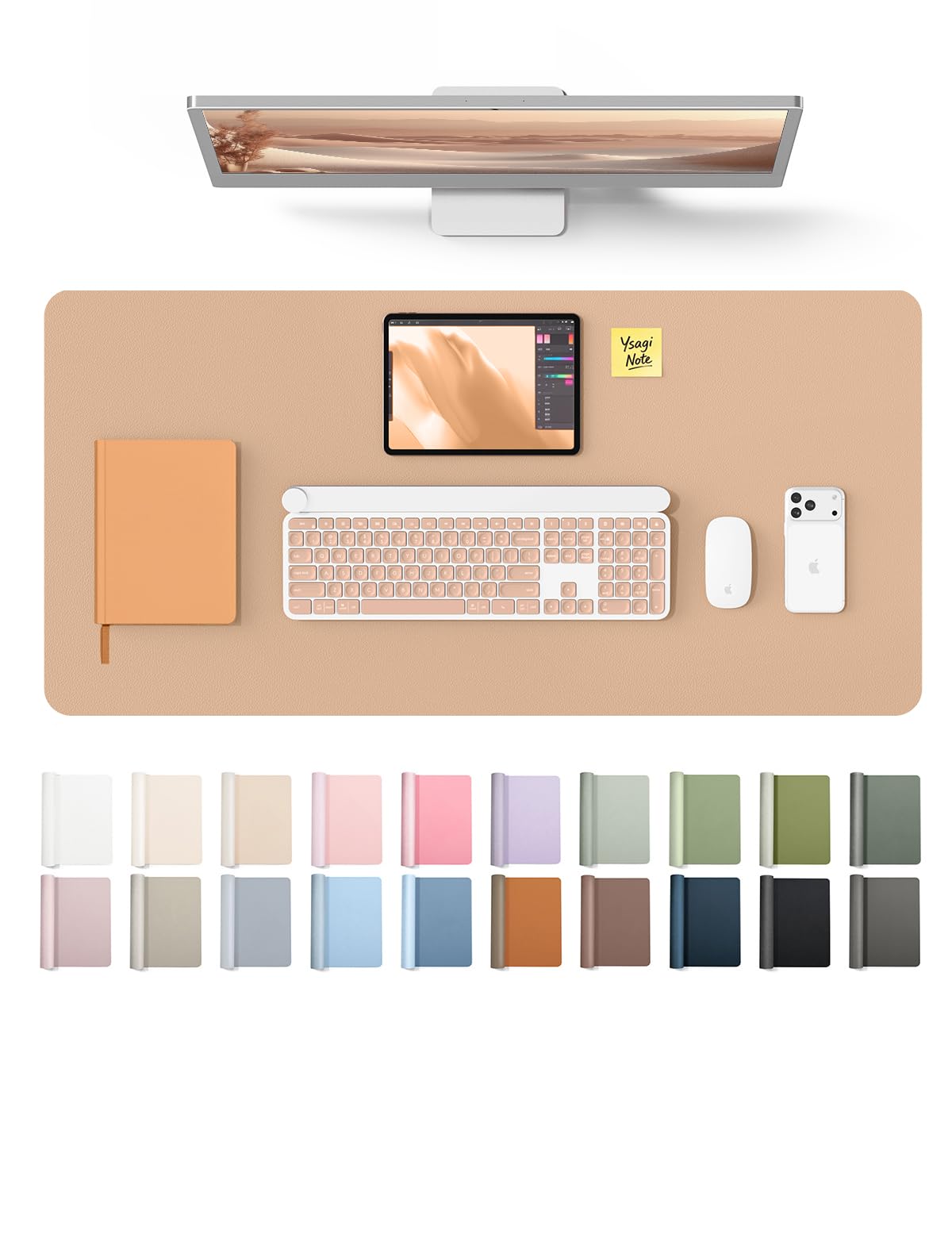 YSAGi Leather Desk Protector Pad, Large Mouse Mat, Non-Slip PU Blotter (Latte, 31.5" x 15.8") - main product image