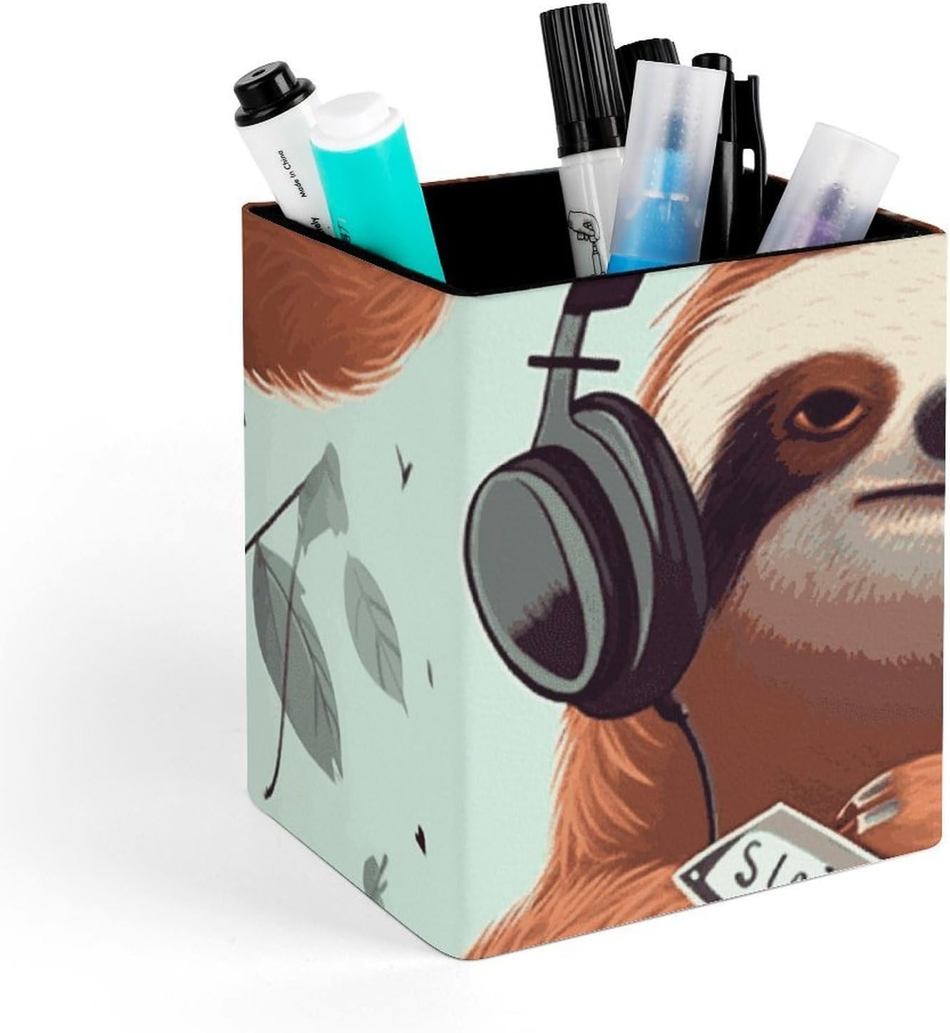 Funny Cute Animal Sloth Music Pencil Cup Pen Holder 4.3x3.1x3.5 in