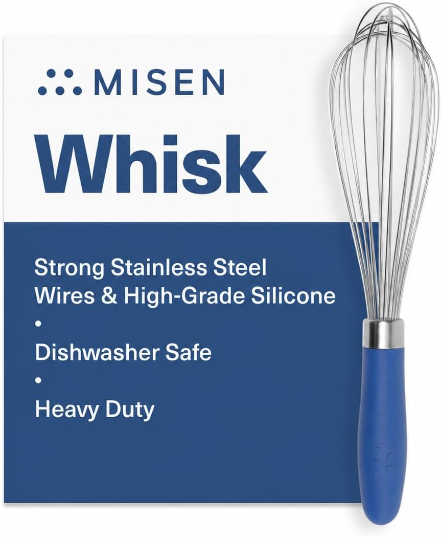Misen Stainless Steel Balloon Whisk - Dishwasher Safe - Ergonomic Silicone Grip, Versatile Cooking Whisk for Eggs, Durable Construction - Professional-Grade Kitchen Tool - Blue