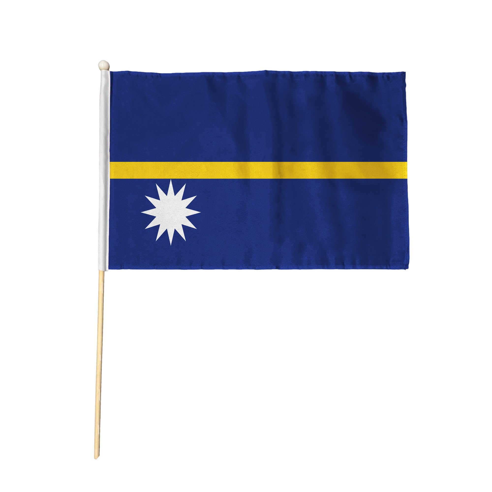 Flagtex Nauru Pack of 2 Hand Waving Flag (9x6 Inch) - Premium Wooden Stick Hand Flag 9x6 Inch Natural Wood Pole Pacific Island Blue Yellow White Star Stripe Flag Events Parades