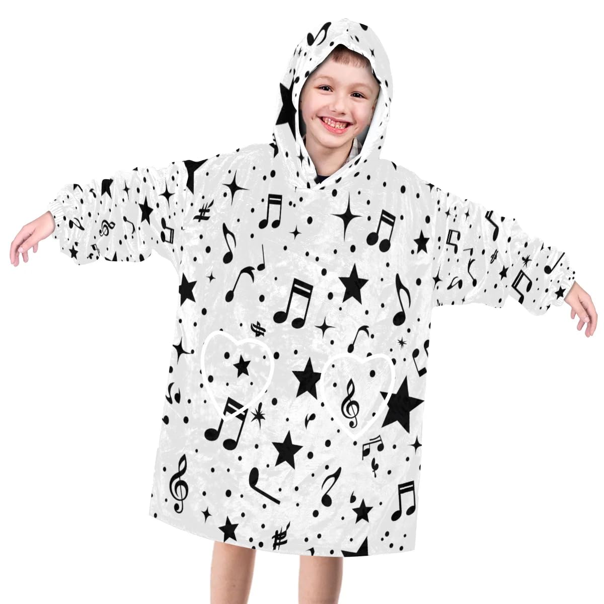 Pardick Wearable Blanket Hoodie for Kids, Music Fleece Sweatshirt Blanket Musical note Oversized Blanket Sweatshirt with Pocket Flannel Warm Hooded Blanket 6-10 Year Old Girl Boy Gift, One Size