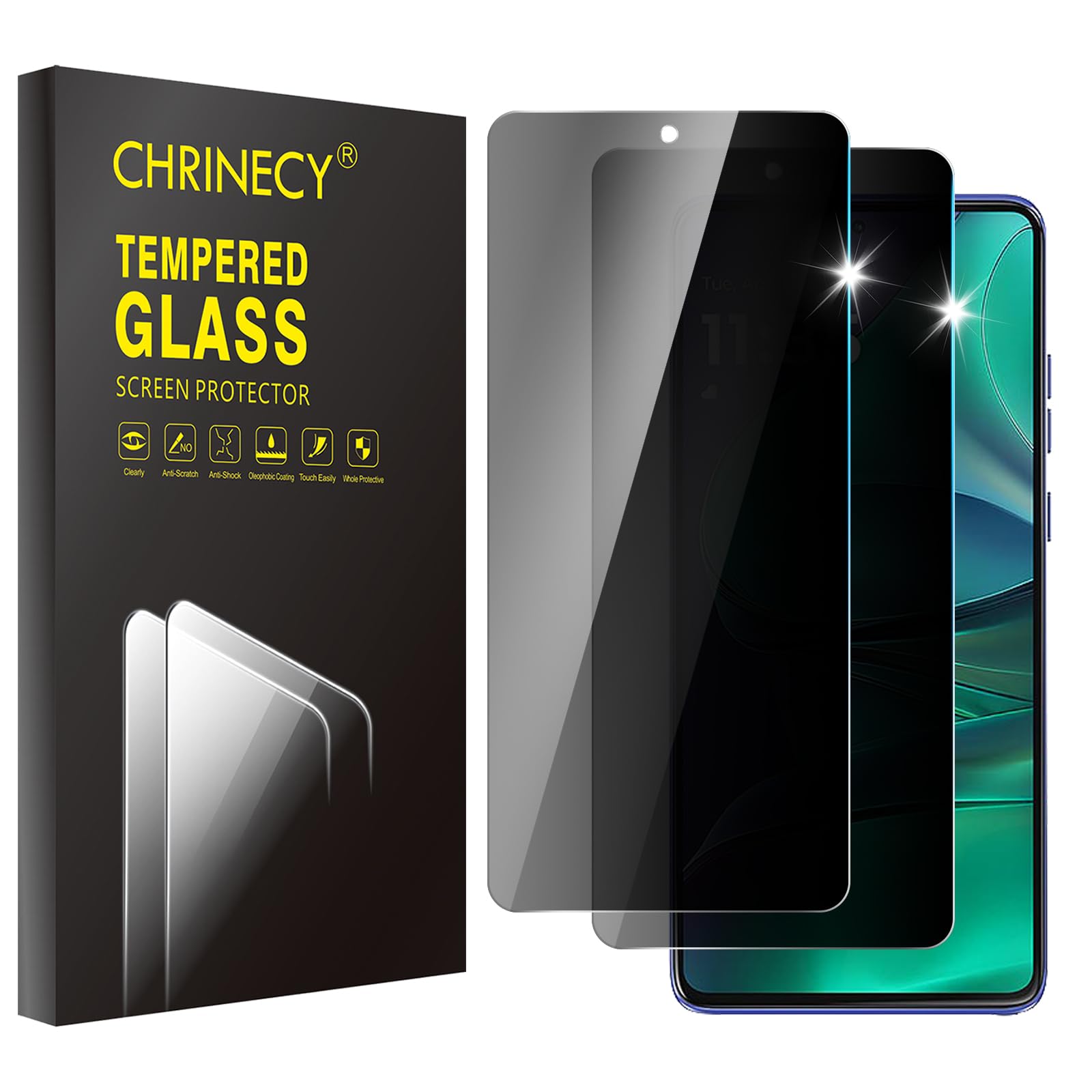 CHRINECY Privacy Screen Protector for Motorola Moto G Stylus 5G 2025 | 2 Pack, Tempered Glass Film, 9H Hardness, Anti-Spy, Anti-Scratch, Case Friendly