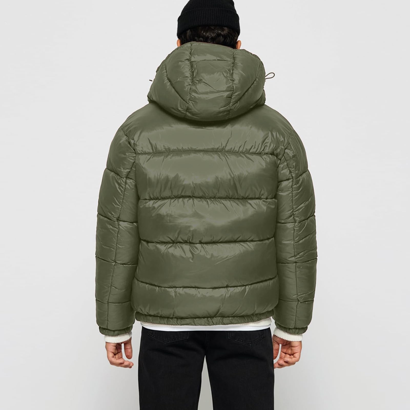 Piumino da uomo con cappuccio staccabile, cappotto invernale ampio, tasche interne e gilet liscio "giù" giù" cappotto bolla oversize streetwear caldo con cappuccio Slick Shell