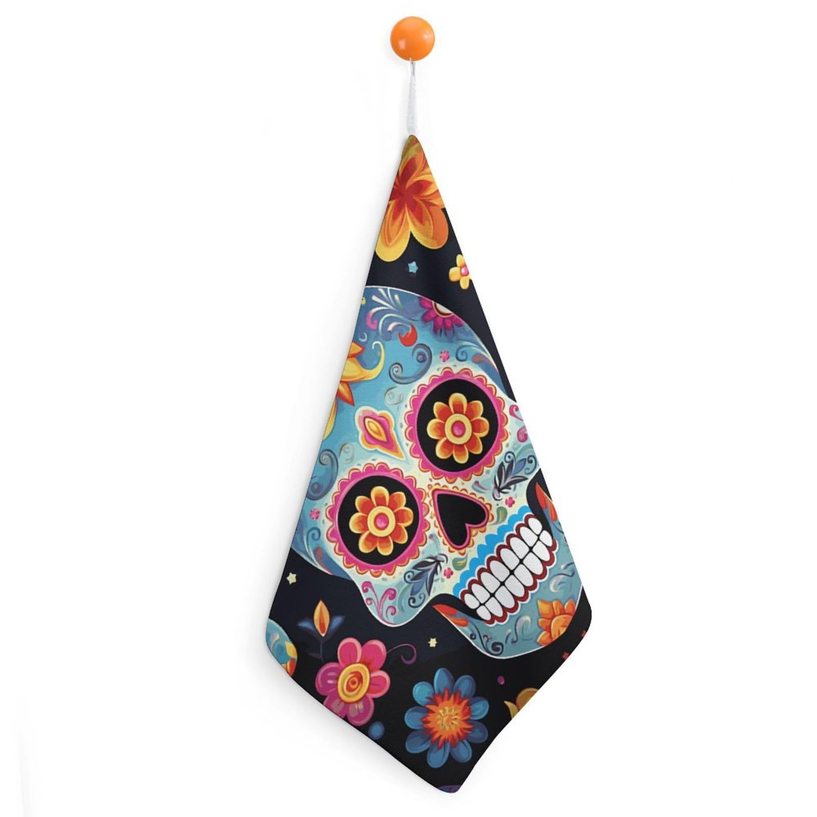 LDGSUPH Sugar Skulls Hand Towels Fashion Hand Face Towel with Hanging Strap Absorbent Soft Decorative Towel Fade Resistant Cozy Face Cloths for Kitchen Gym Bathroom Towels 1PCS