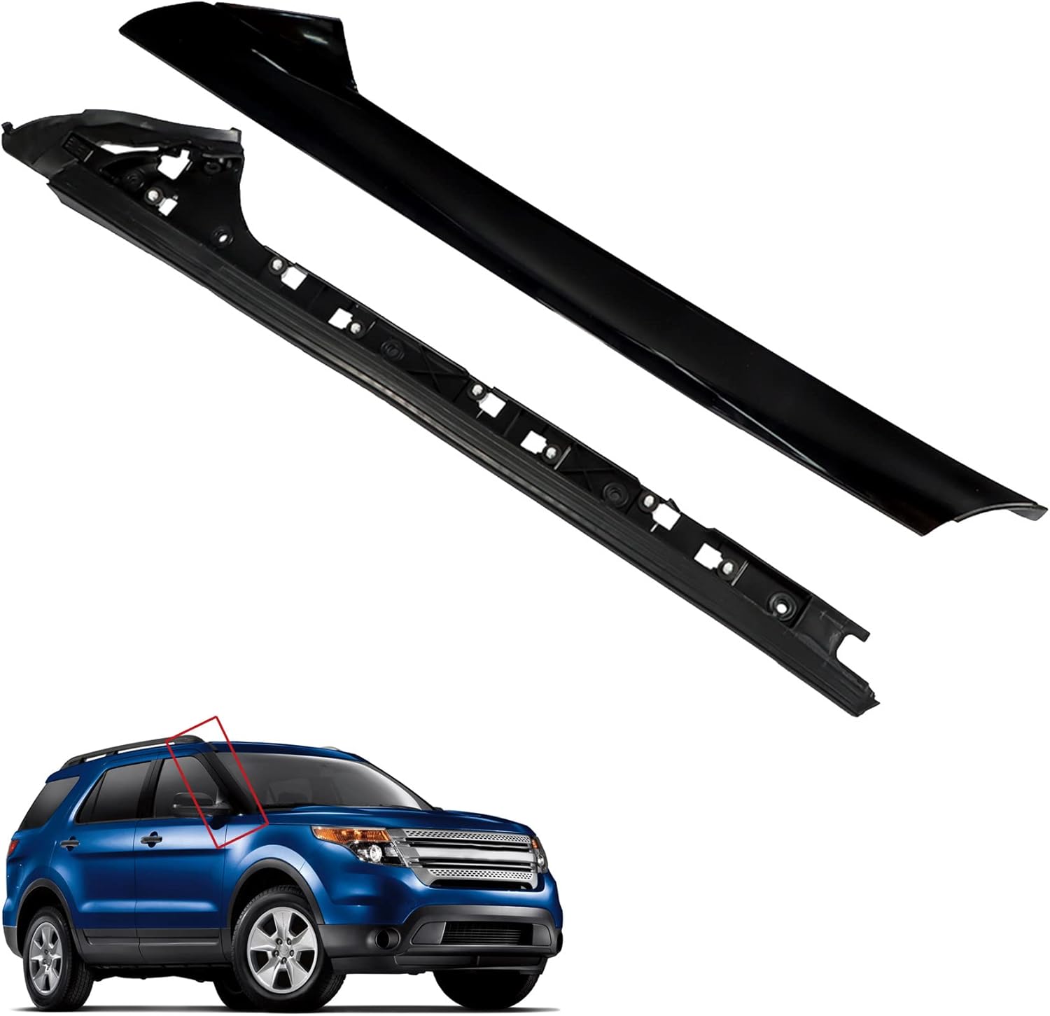 Right Side Windshield A-Pillar Molding Trim 2Pcs Black Kit Replacement for 2011-2019 Explorer 926-451 BB5Z7803136AA BB5Z-7803136-AB BB5Z7803136BA BB5Z7803144AA