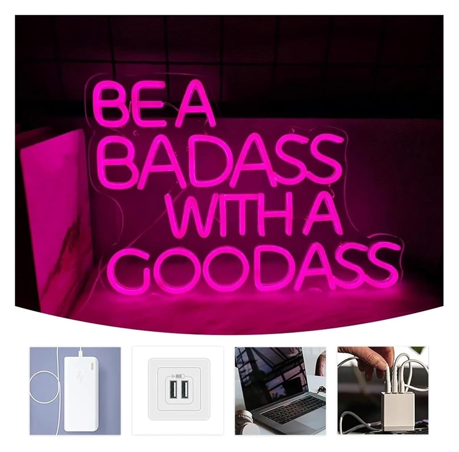 Segno di luce al neon Insegna luminosa al neon per rosa con scritta "Be A Badass with A Good Ass" (Sii un duro bel culo) alimentata da luce
