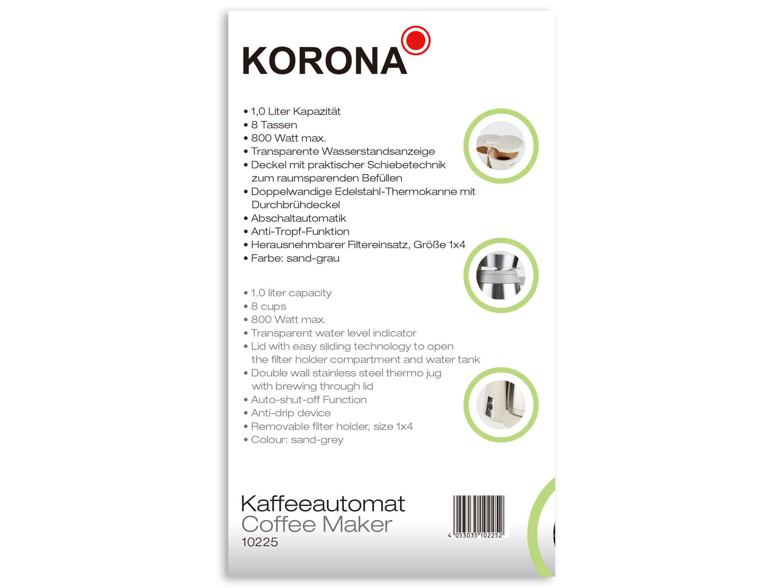 KORONA K10225 Cafetière Gris 1 L 800 W