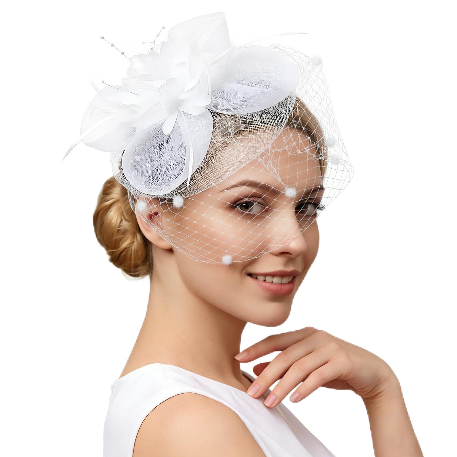 DRESHOW Women Fascinator Hats Tea Party Hat Vintage Pillbox Hat Headband for Cocktail